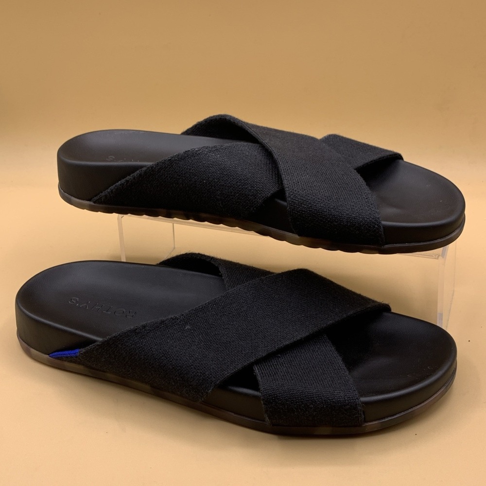 Rothys The Weekend Slides Womens 9 Black Cross Strap Comfort Sandals Shoes